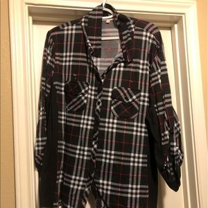 Black, red, and white flannel.